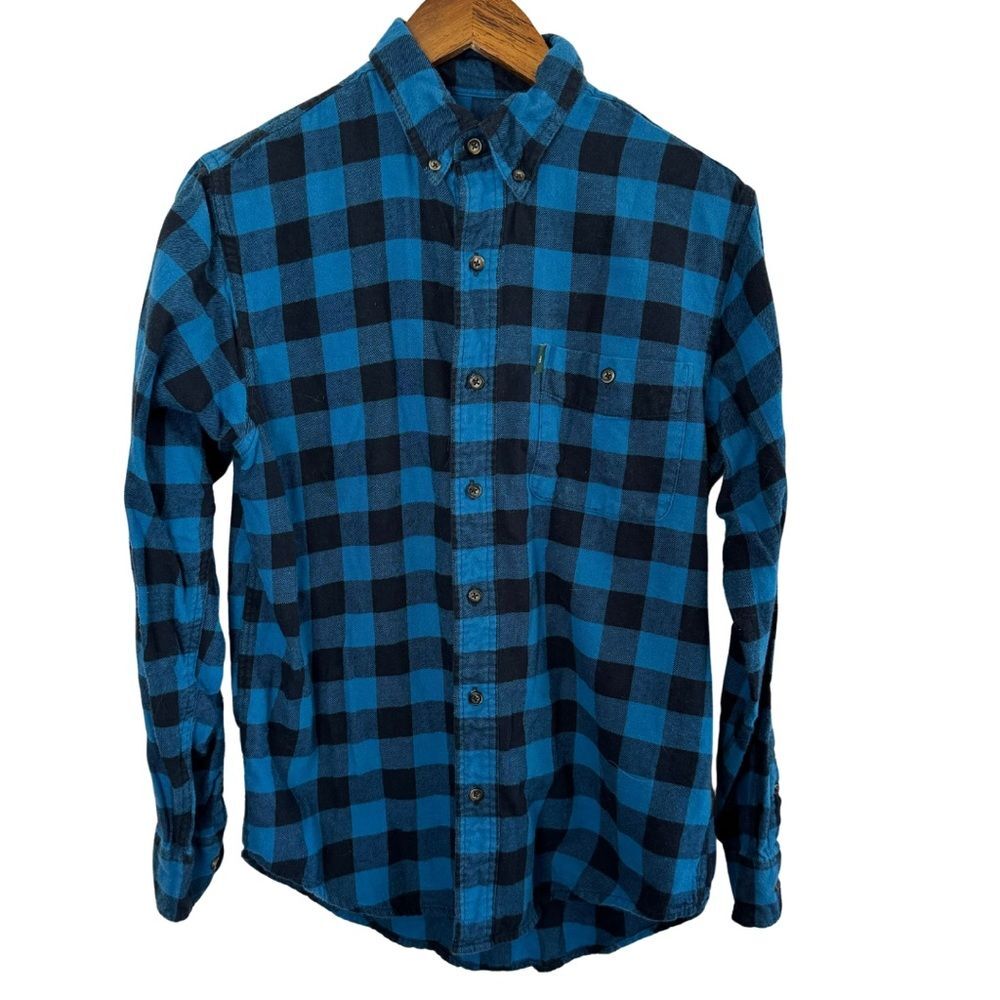G.H. Bass & Co Mens Flannel Shirt Small Blue Black Buffalo Plaid Button Down